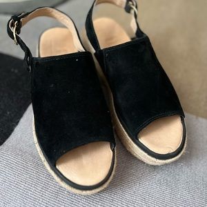 Sperry Womens Delmare Black Suede Platform Espadrille Sandals US 7.5 Barely worn